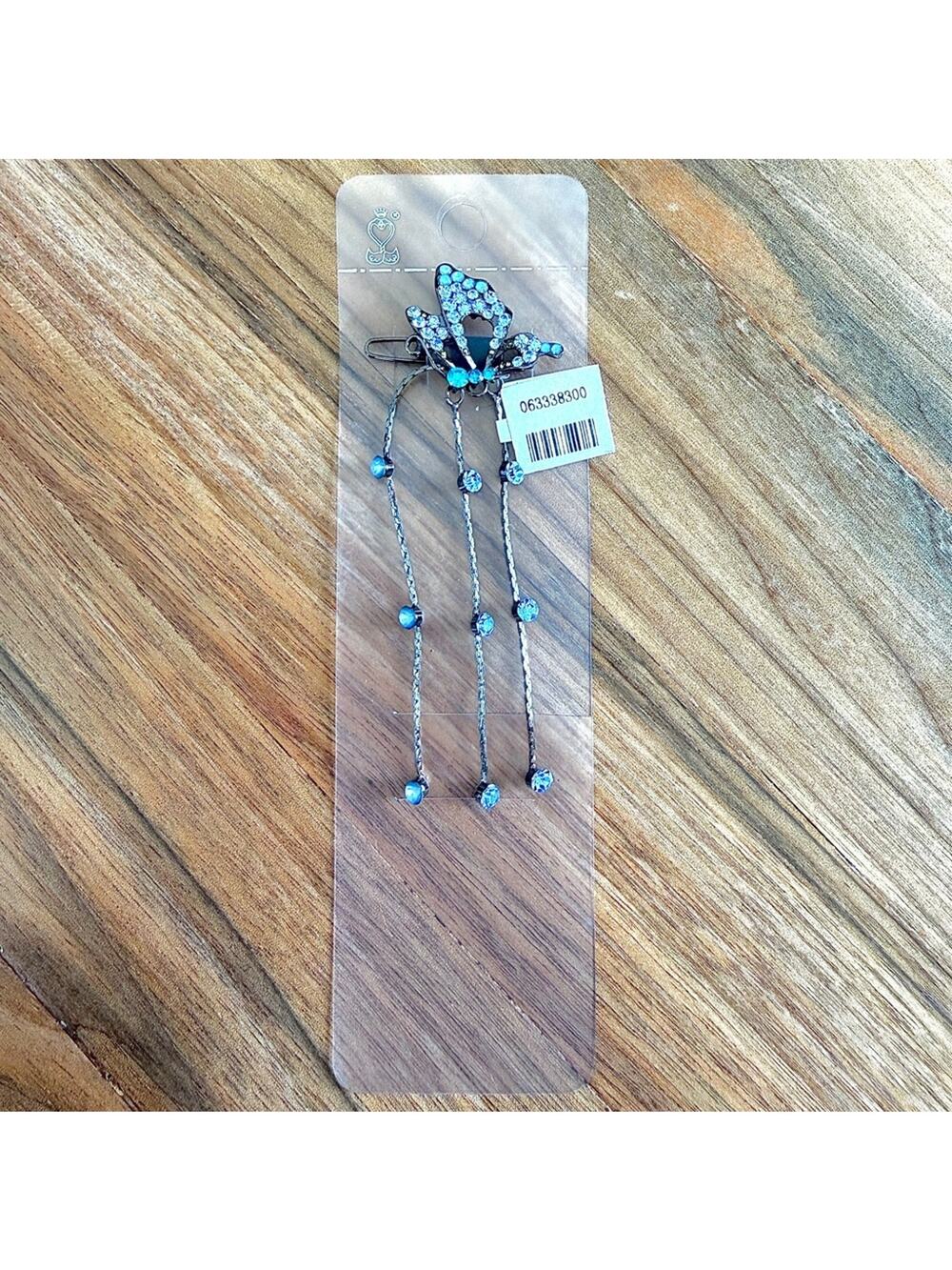Y2K 00s Blue Rhinestone Butterfly Fairy Hair Barrette Clip NWT NOS